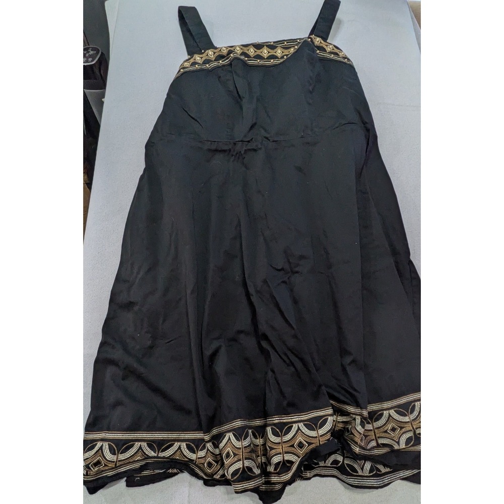 Kim Rogers Embroidered Midi Dress Womens 18W Black Excellent Sleeveless Cotton